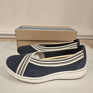 Clarks Navy and White Slip-On Sneakers